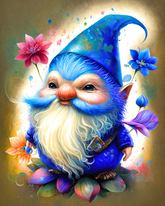 Bright Blue Gnome Man Diamond Art Kit