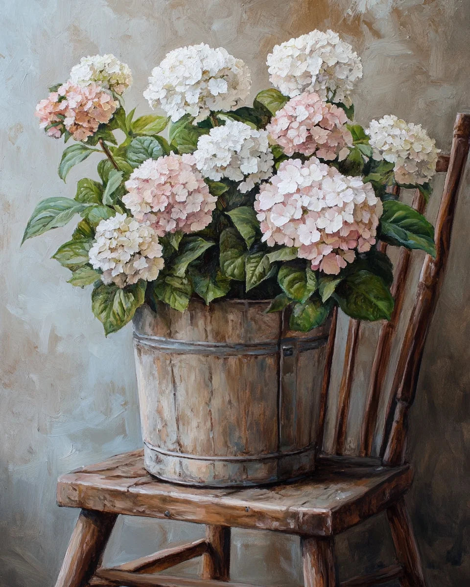 Wood Bucket of Hydrangeas Diamond Art Kit