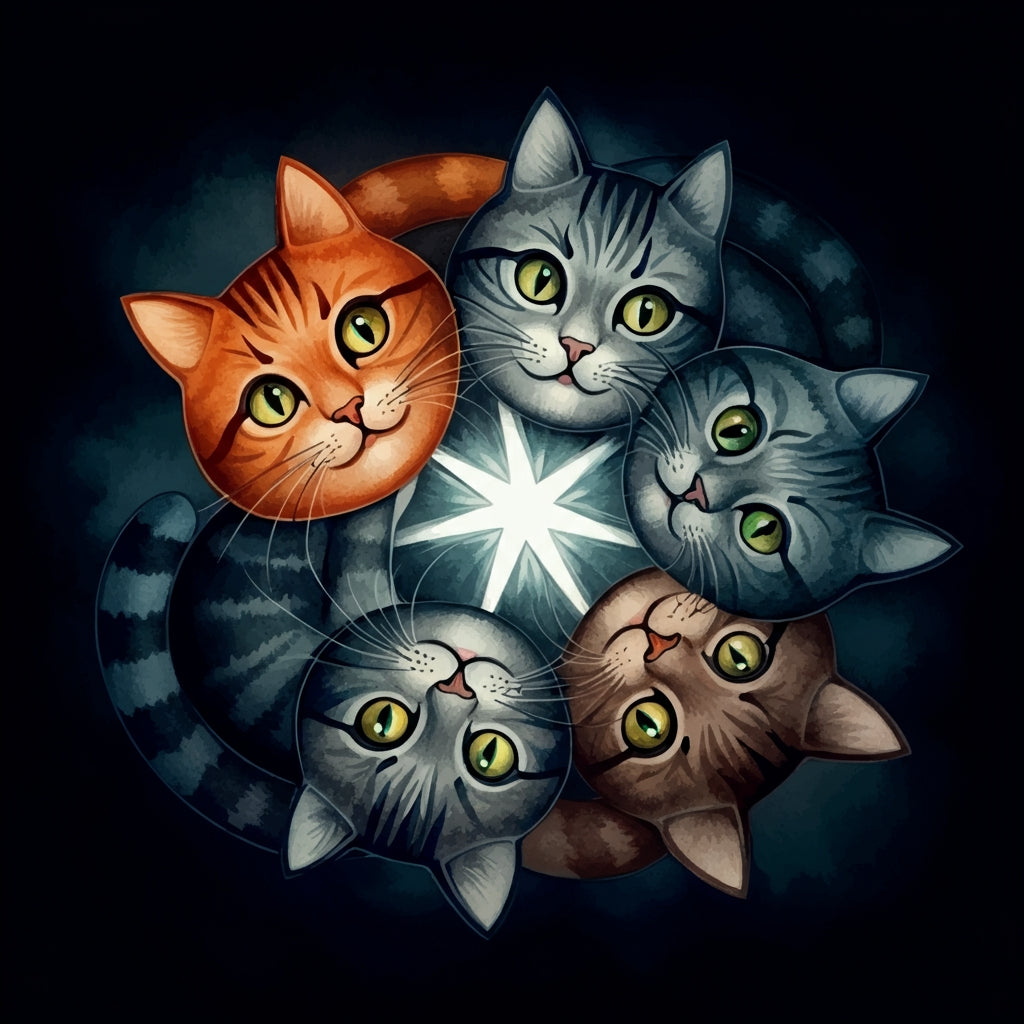 Five Abstract Cat Faces Diamond Art Kit