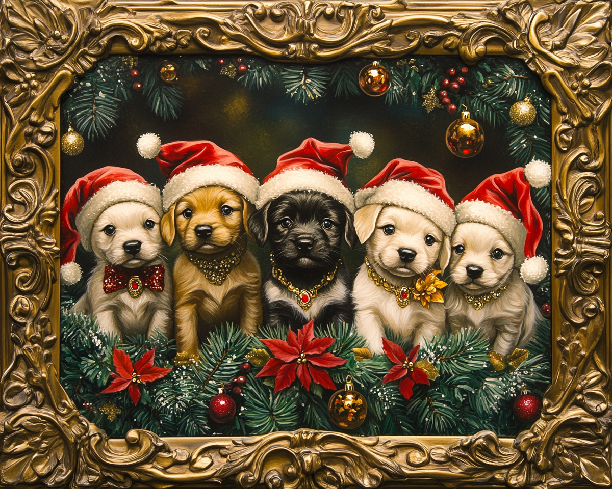 Five Fancy Collar Puppies Diamond Art Kit