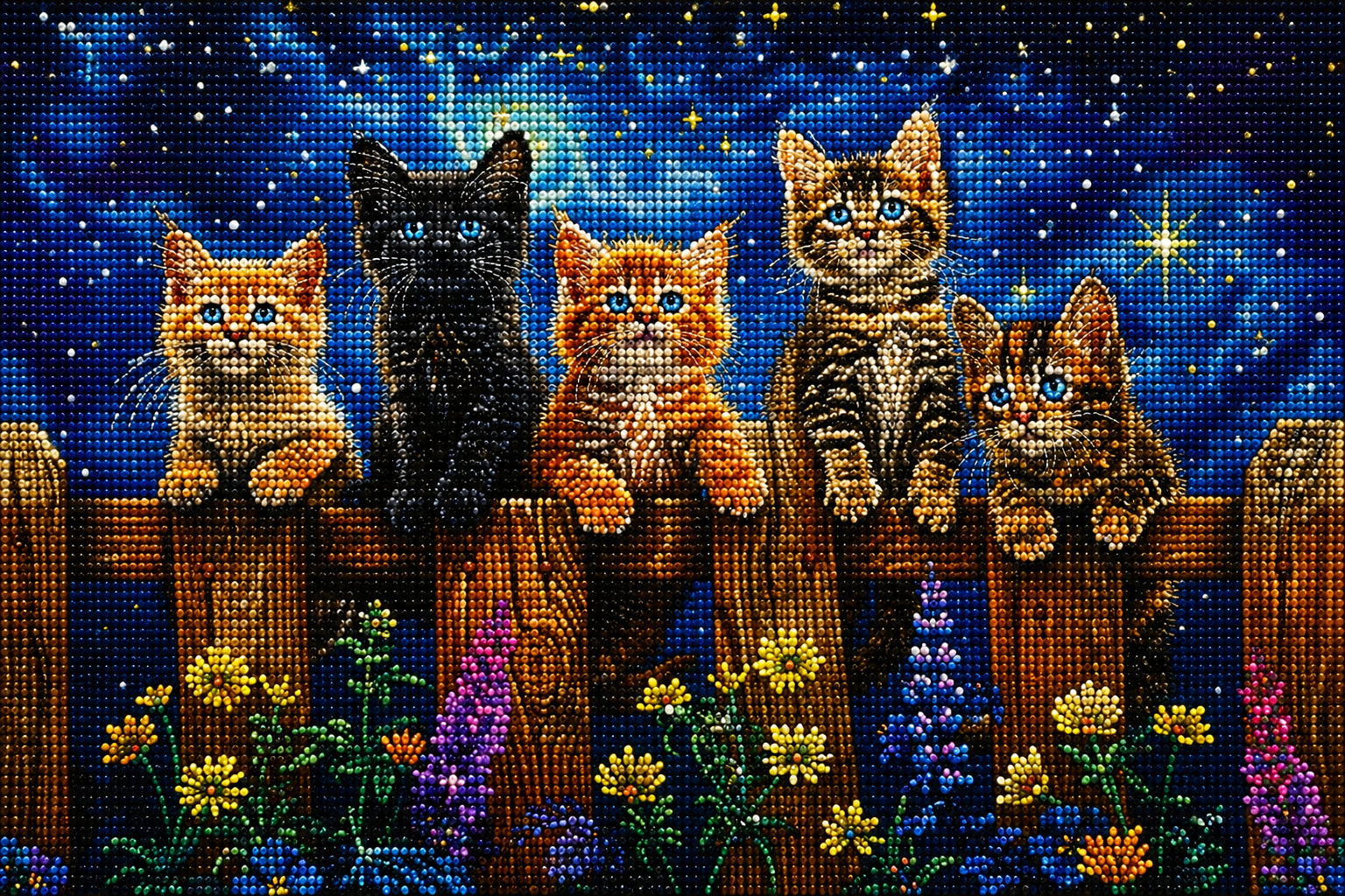 Five Kittens On The Fence Diamond Art Kit