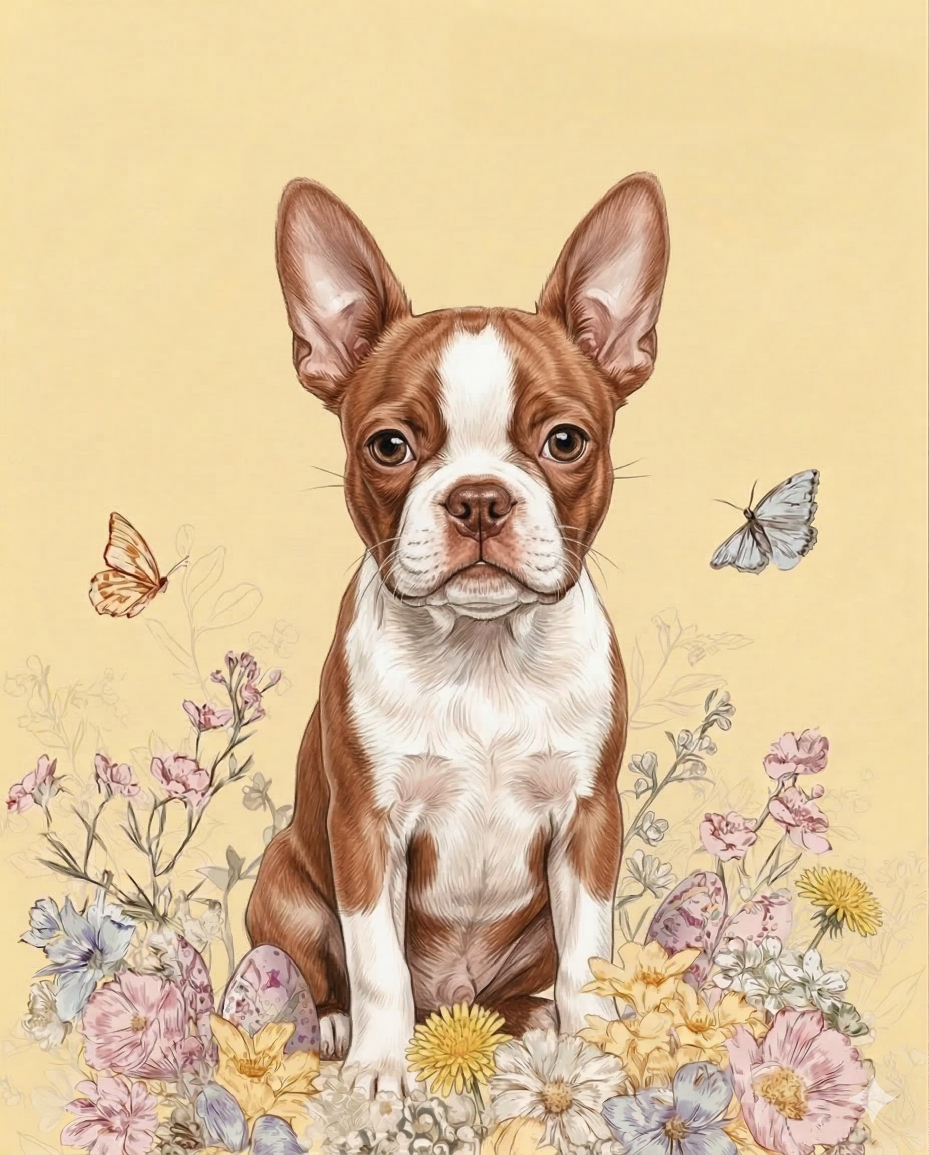 Floral Red Boston Terrier and Butterflies Diamond Art Kit