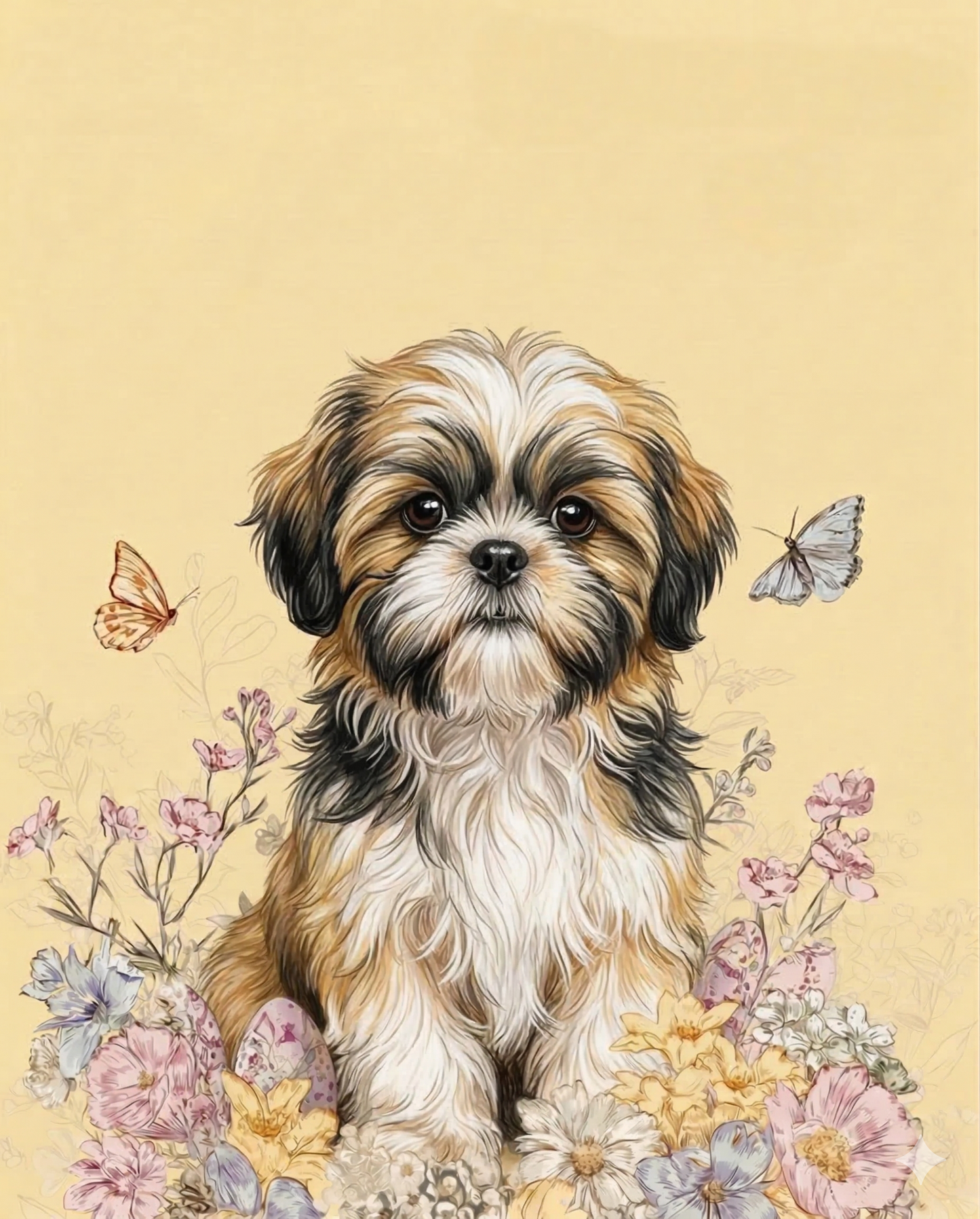 Floral Shih Tzu and Butterflies Diamond Art Kit