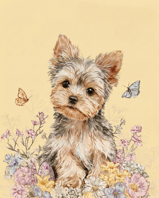 Floral Yorkie and Butterflies Diamond Art Kit