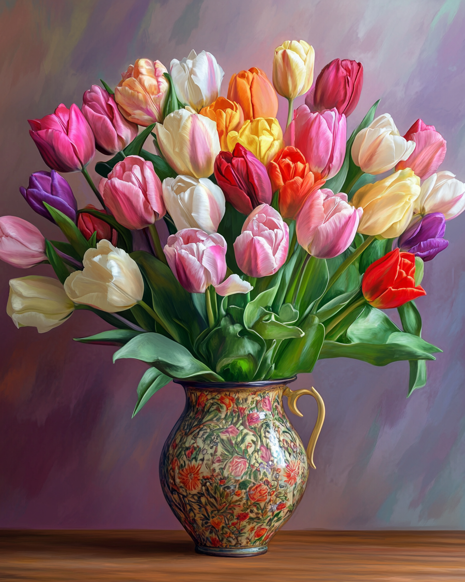 Flower and Leaves Vase of Tulips Diamond Art Kit