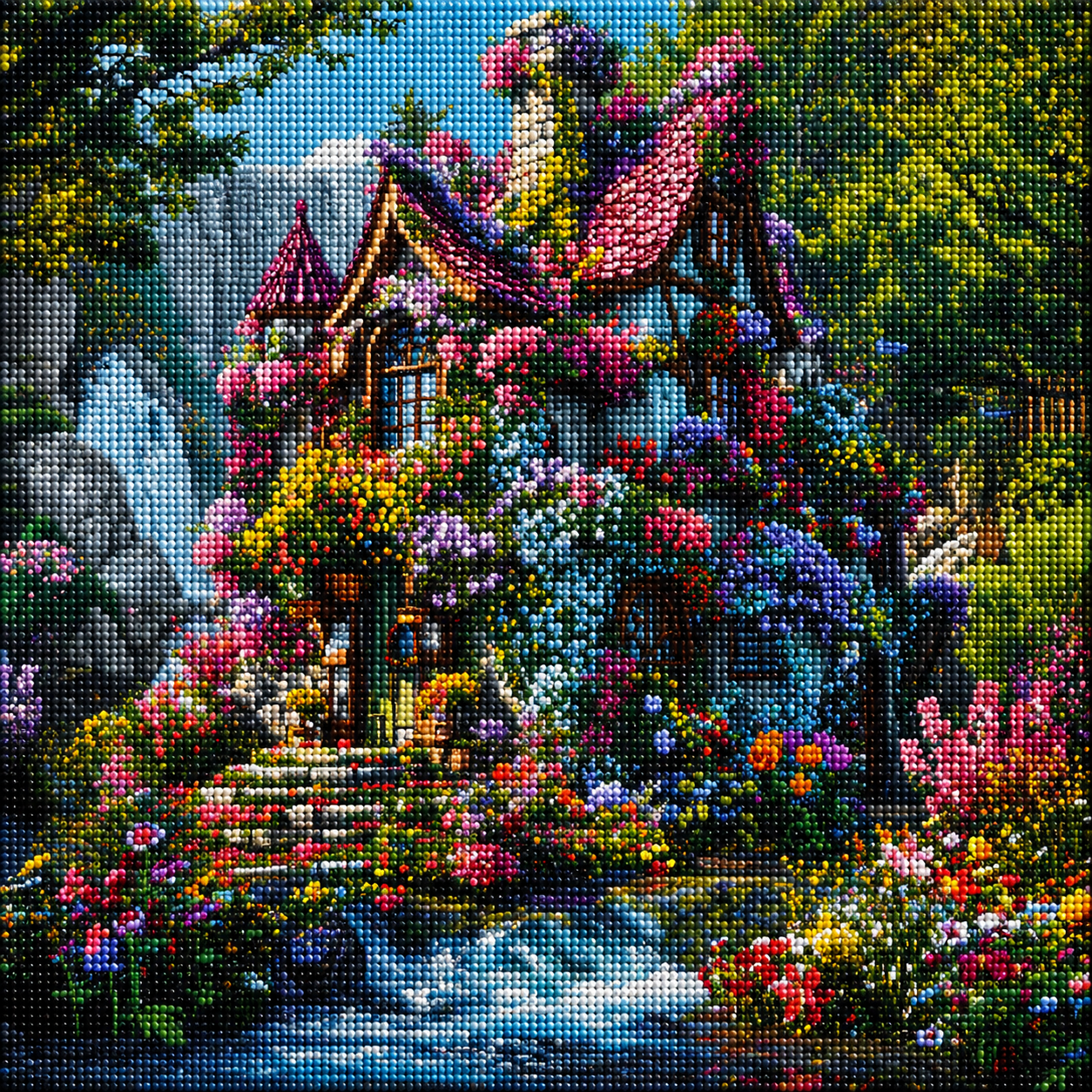 Flower Covered Cottage Diamond Art Kit