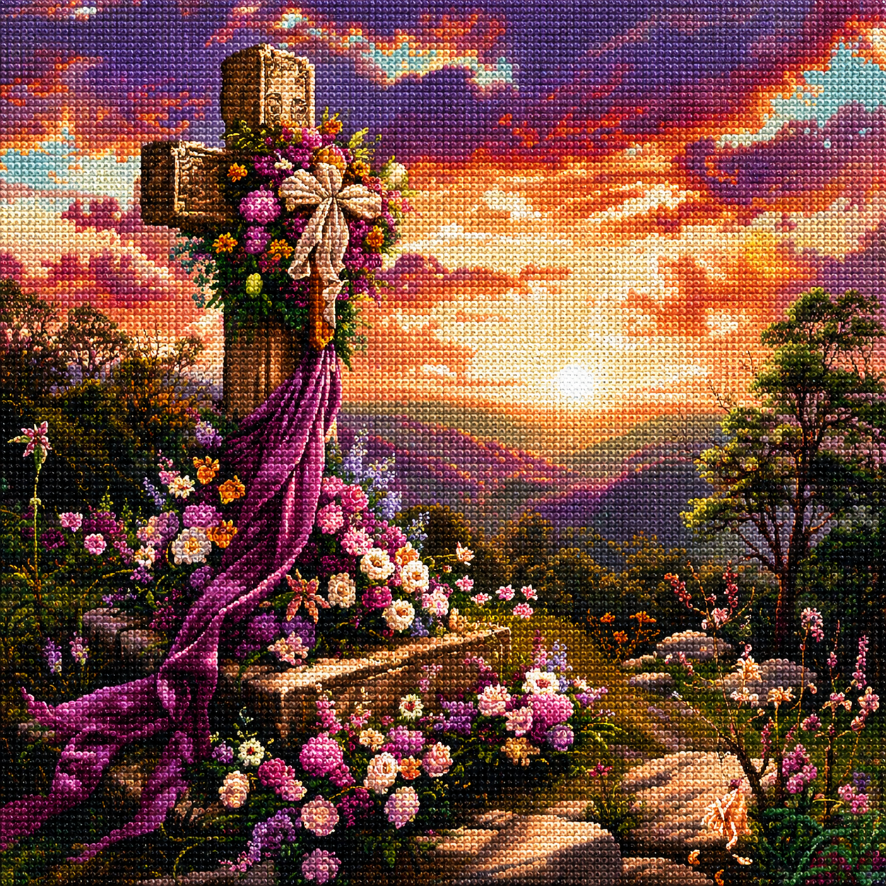 Flower Covered Easter Cross Diamond Art Kit