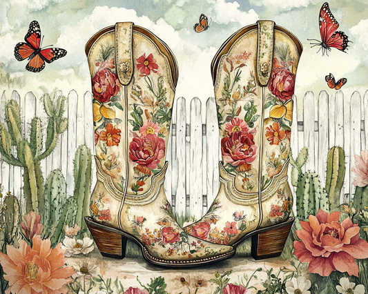 Flower Cowboy Boots Diamond Art Kit