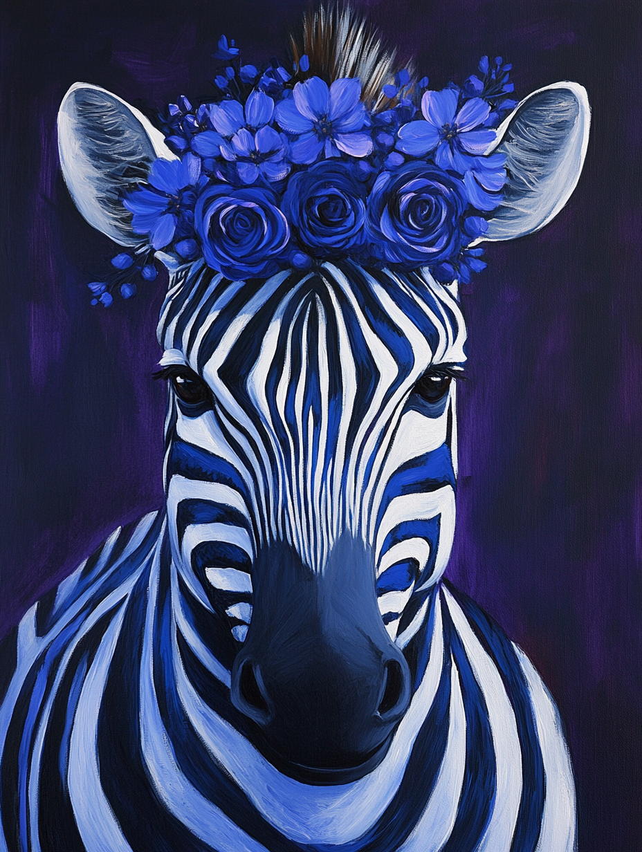 Flower Crowned Blue Striped Zebra Diamond Art Kit