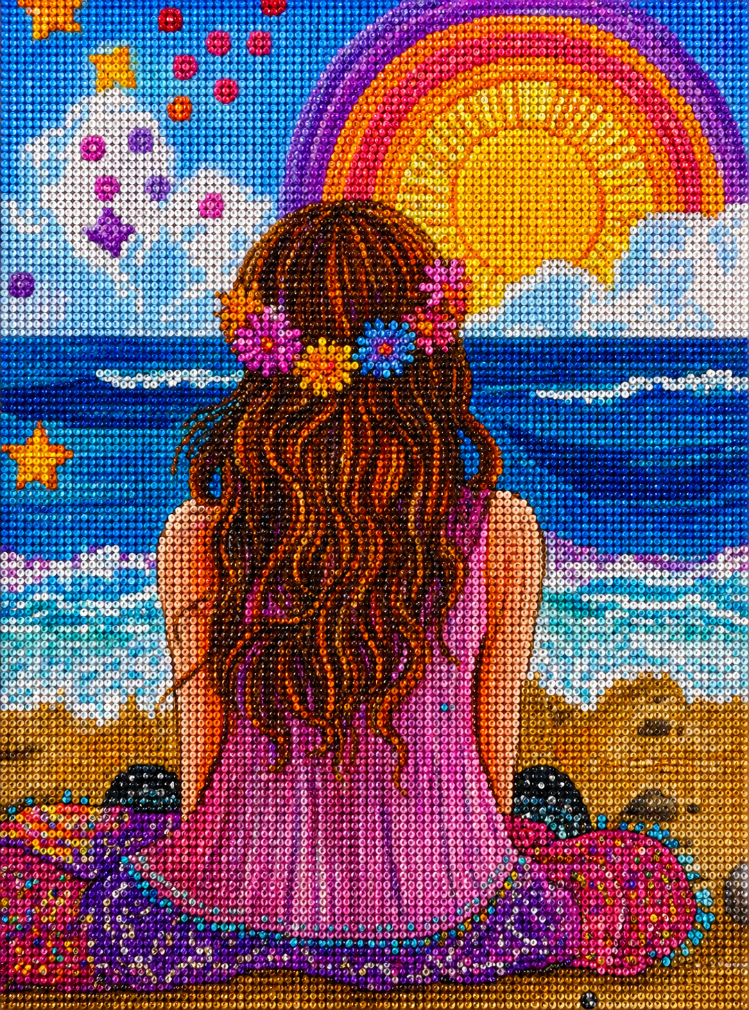 Flower Crown Girl At The Beach Diamond Art Kit — diamond art kit canvas