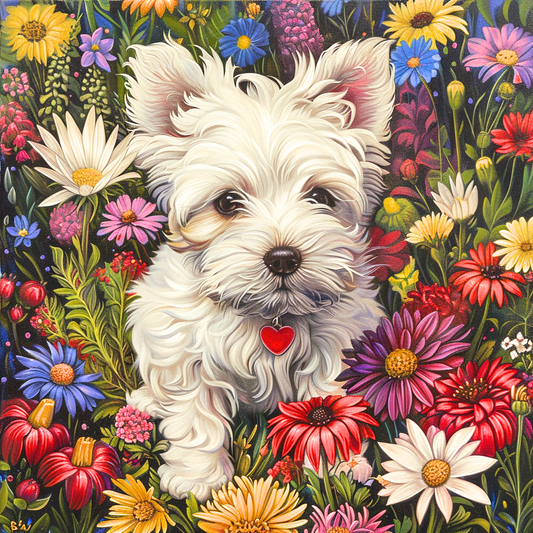 Flower Garden Westie Diamond Art Kit