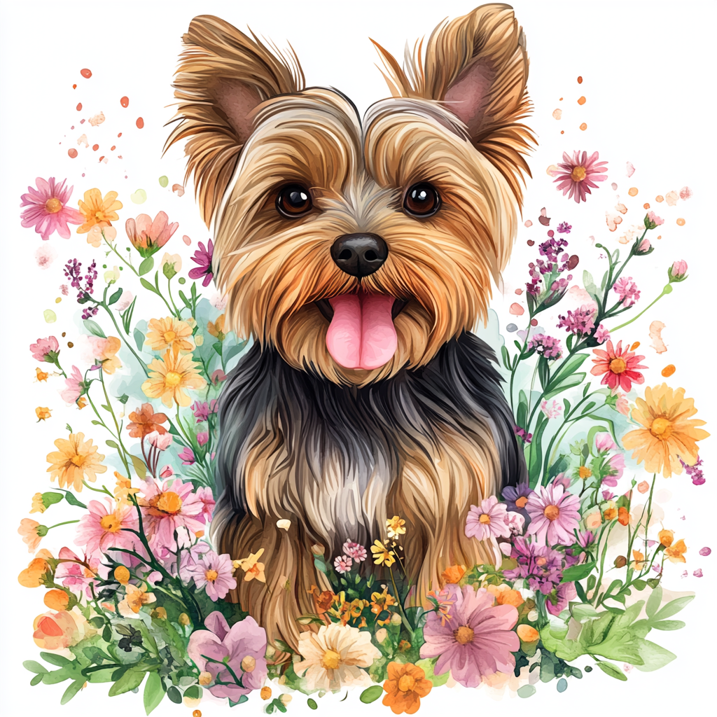 Flower Garden Yorkie Diamond Art Kit