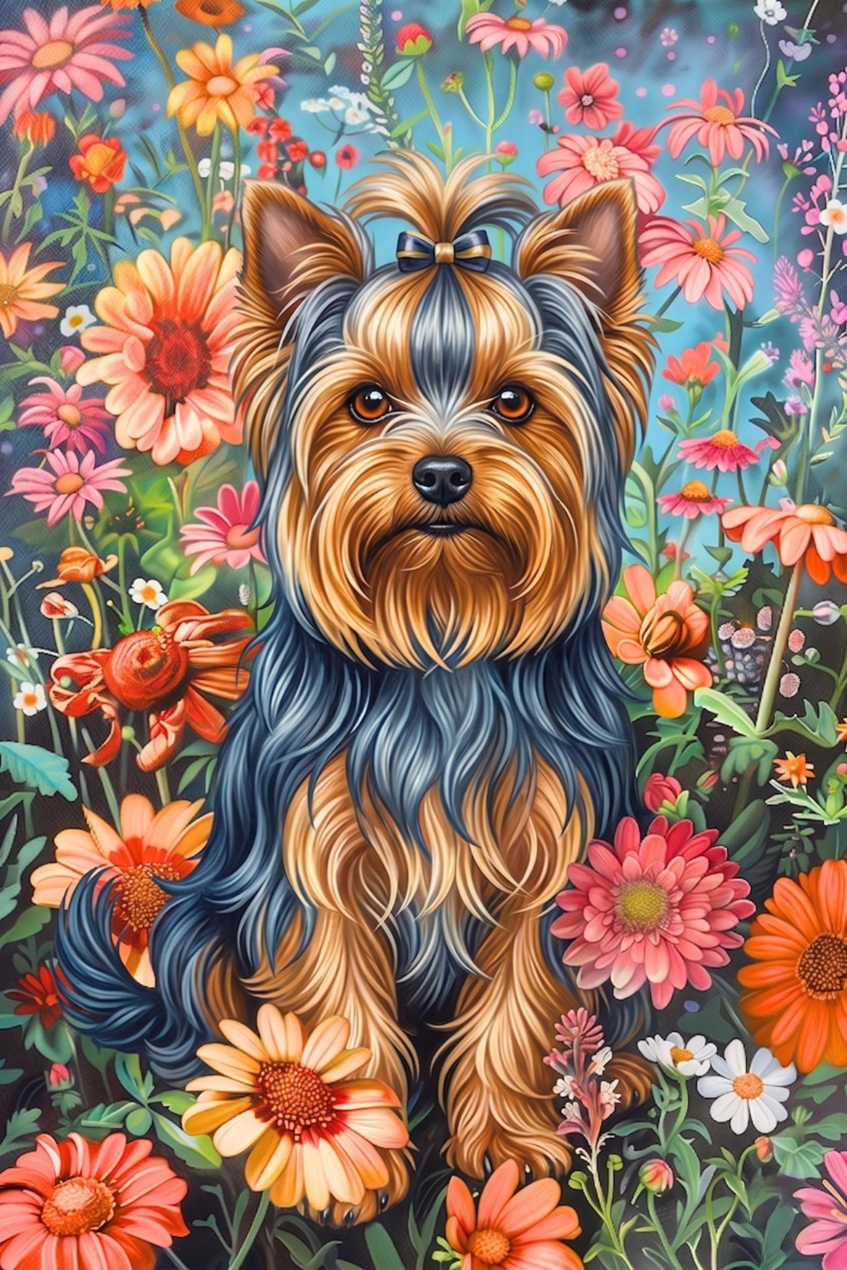 Flower Garden Yorkshire Terrier Diamond Art Kit