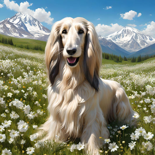 Flower Meadow Afghan Hound Diamond Art Kit