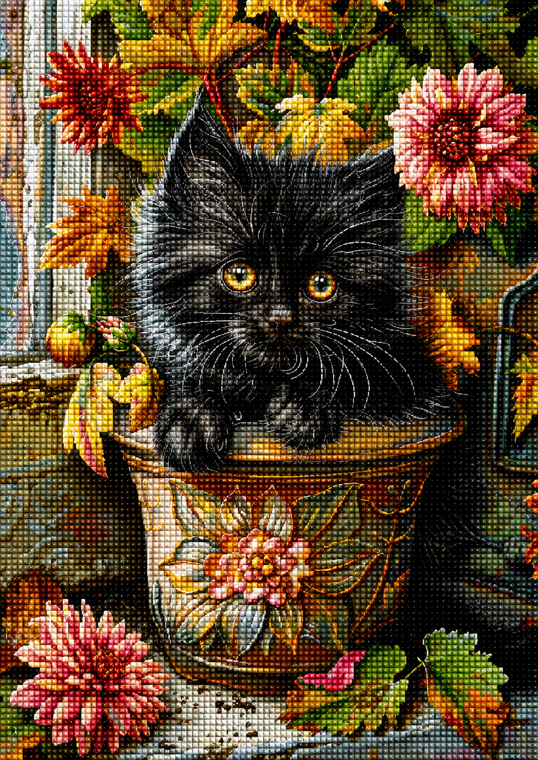 Flower Pot Black Kitten Diamond Art Kit
