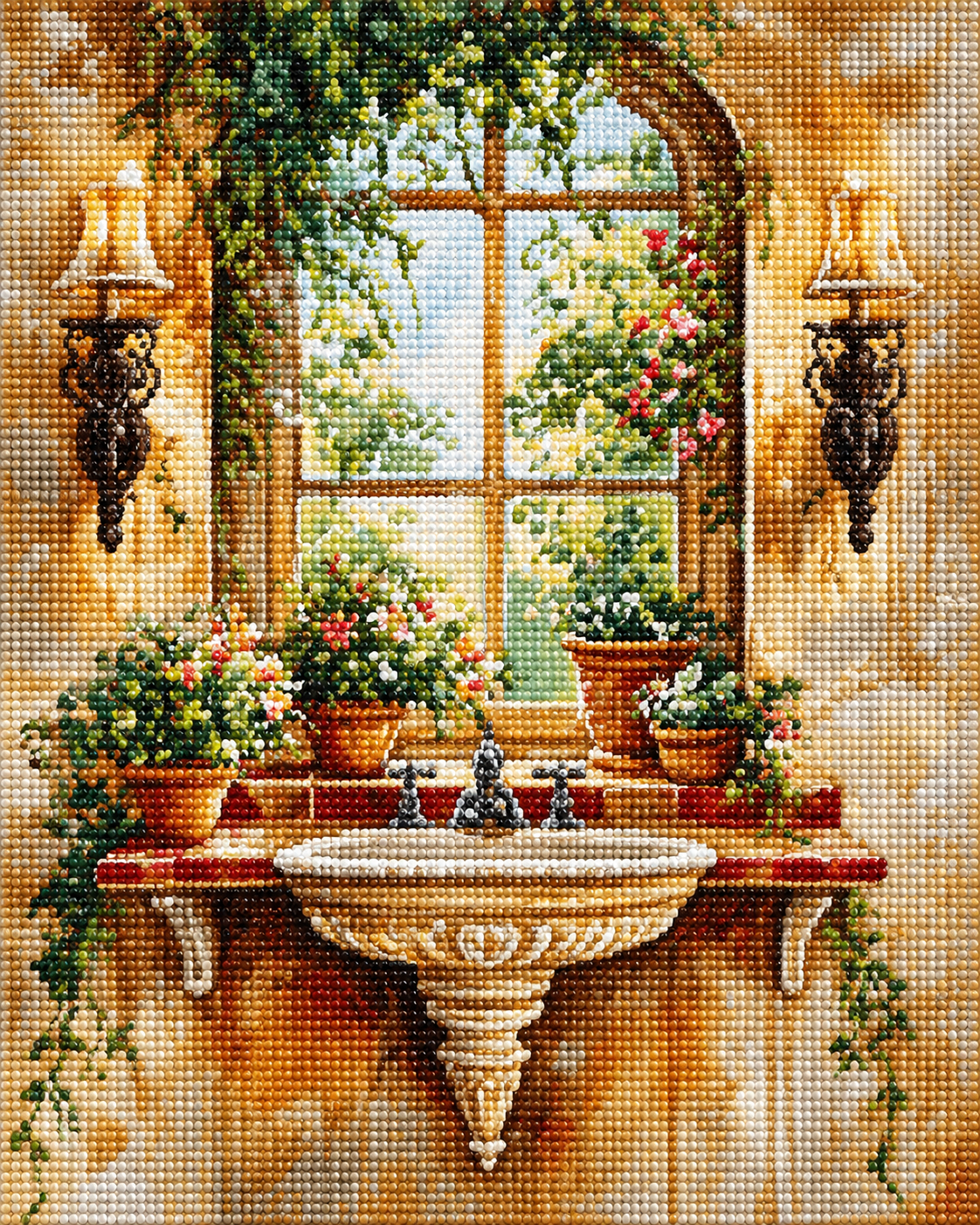Flower Pots And Ivy Bathroom Sink Diamond Art Kit