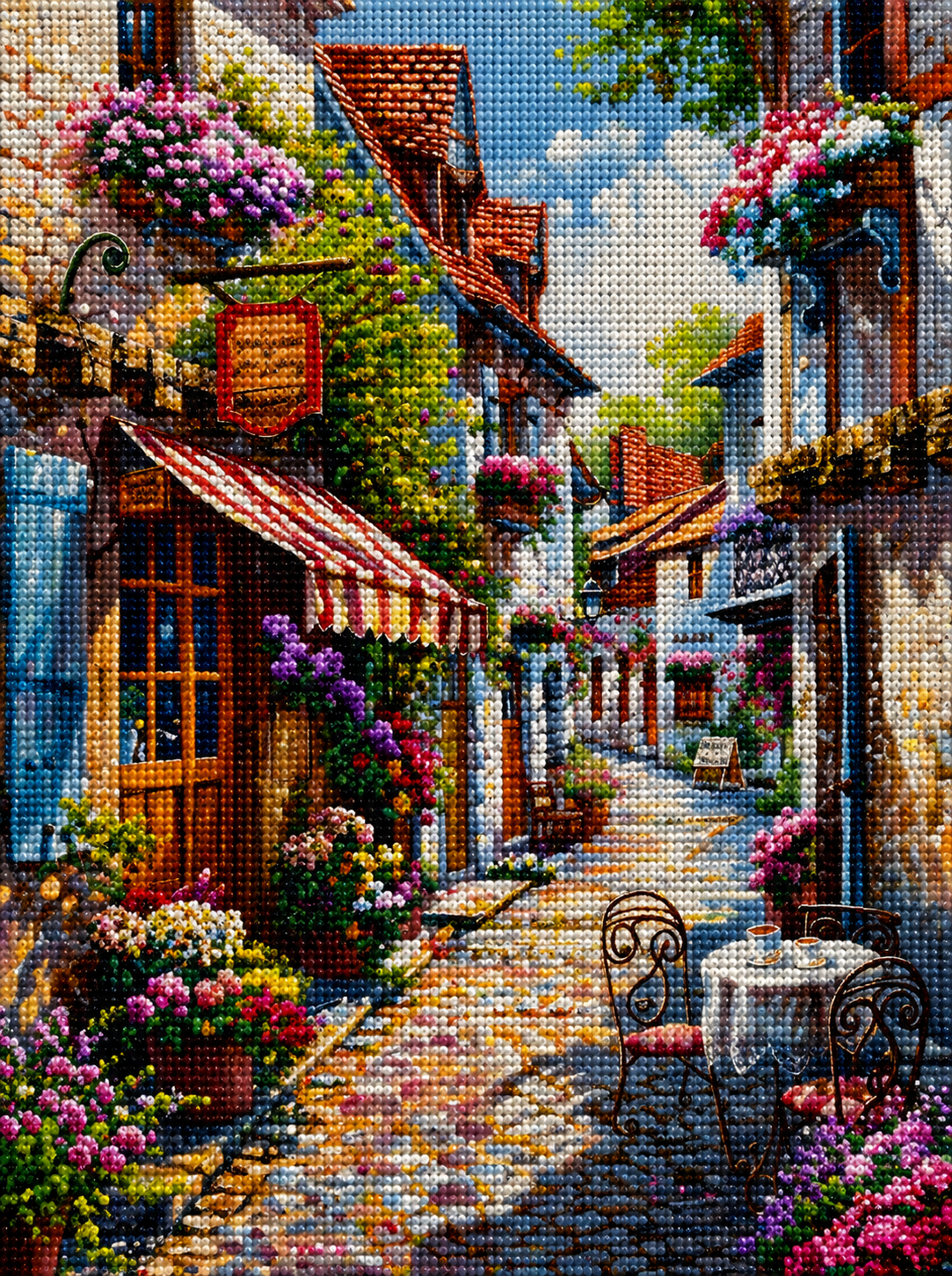 Flowers And Street Shops Diamond Art Kit
