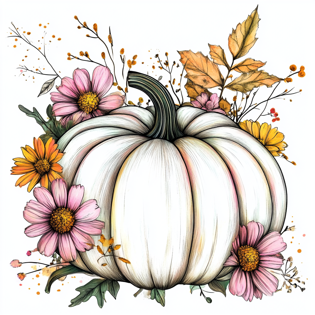 Flowers and White Pumpkin Diamond Art Kit