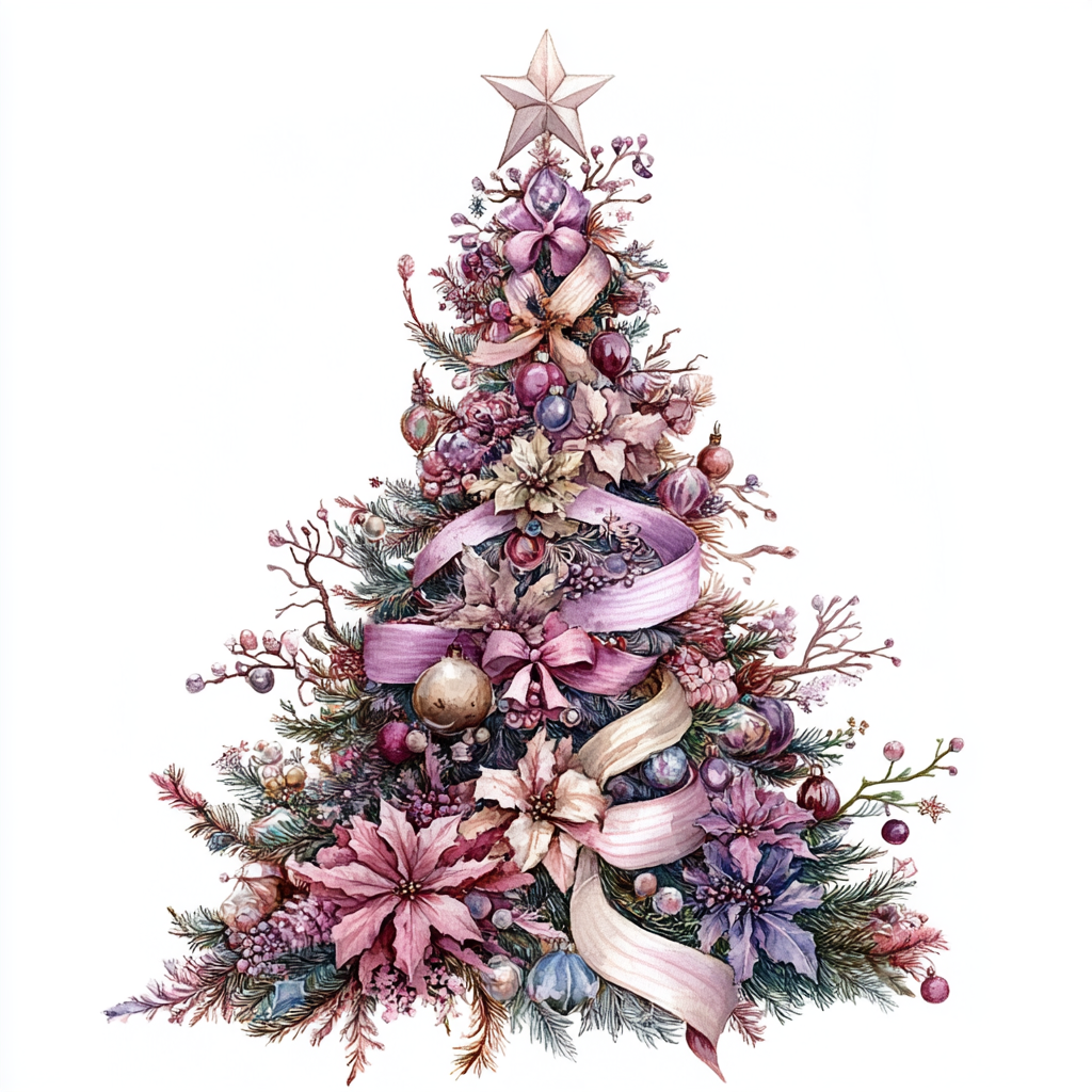 Flowers and Bows Christmas Tree Diamond Art Kit