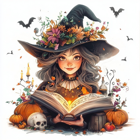 Flower Witch Hat Girl Diamond Art Kit