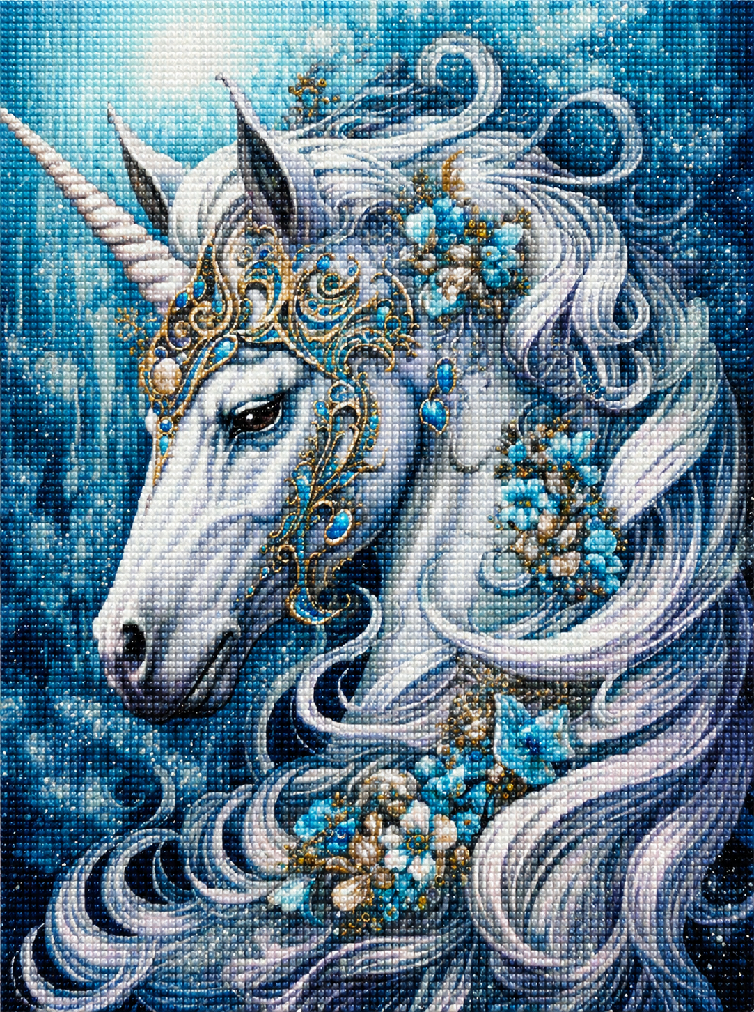 Flowery White Unicorn Diamond Art Kit