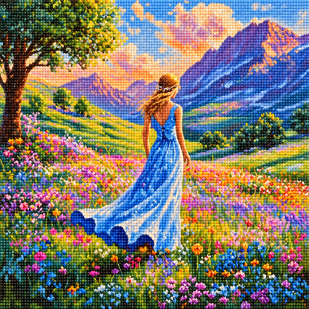 Flowing Blue Dress Girl Diamond Art Kit
