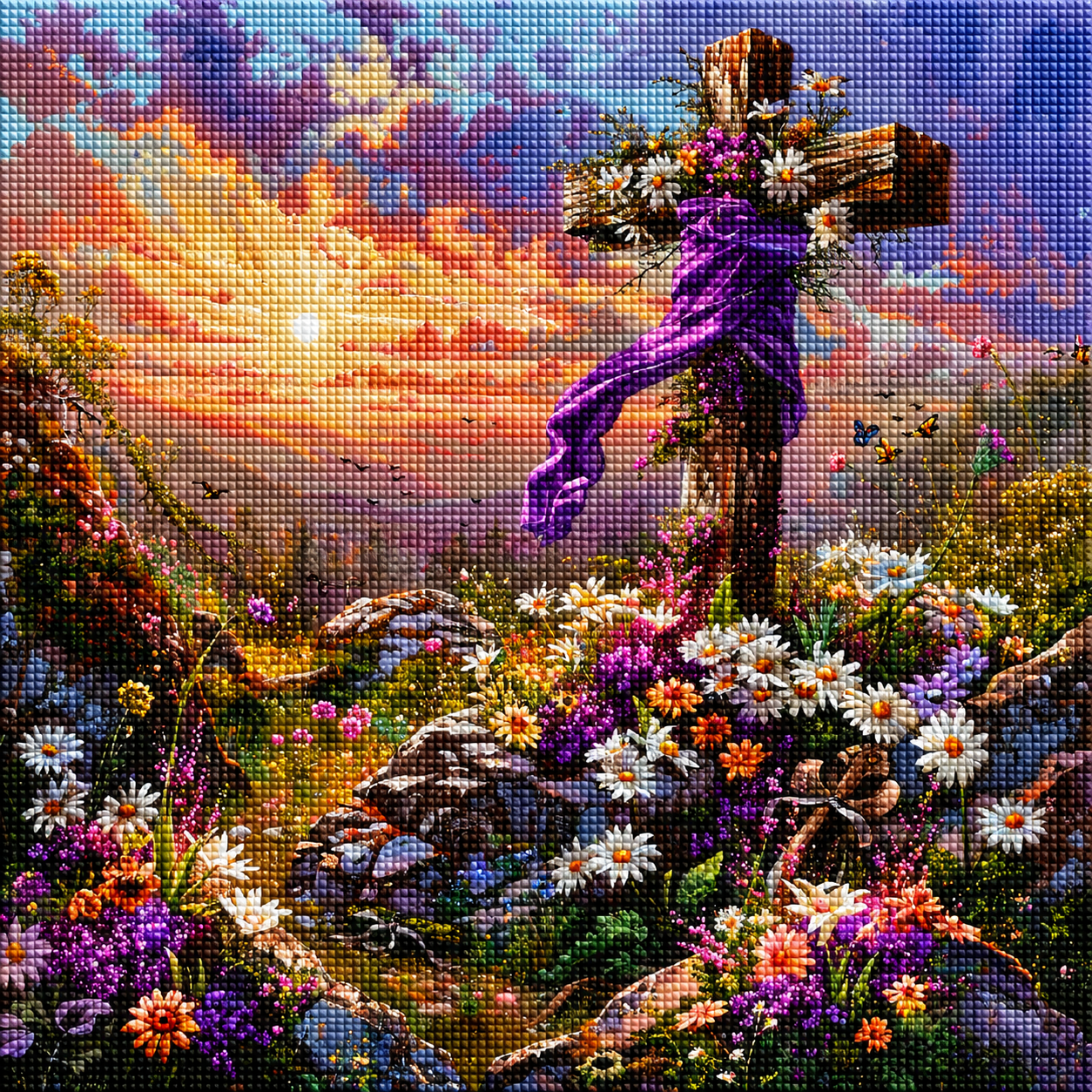 Flowing Sash Easter Cross Diamond Art Kit
