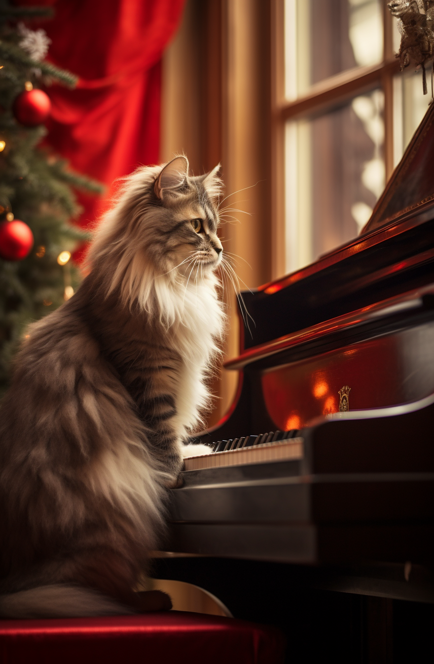 Fluffy Cat and Piano Diamond Art Kit