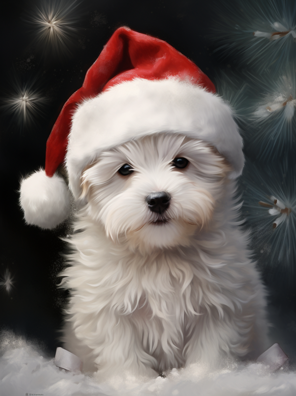 Fluffy White Christmas Puppy Diamond Art Kit