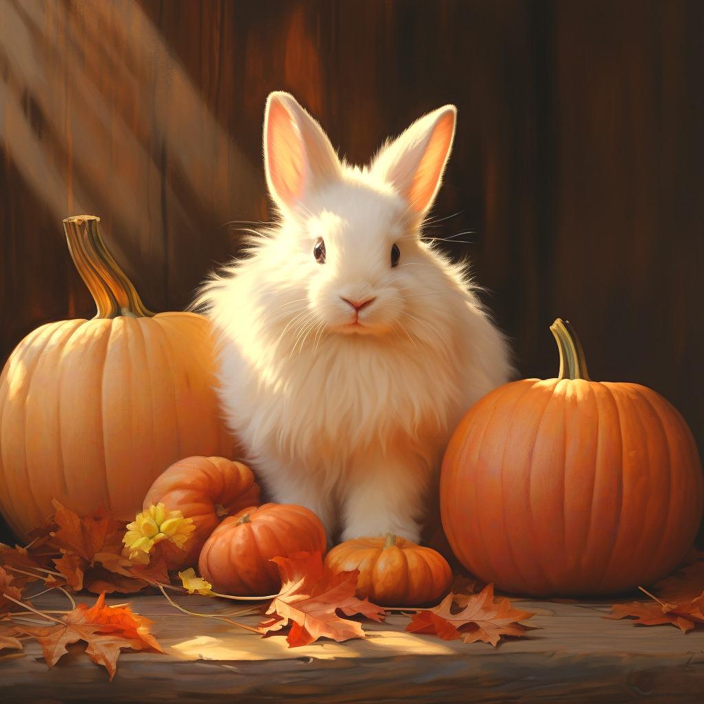 Fluffy White Rabbit and Pumpkins Diamond Art Kit