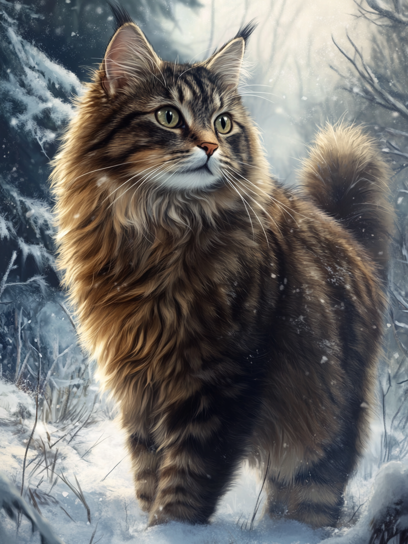Forest Cat in the Snow Diamond Art Kit