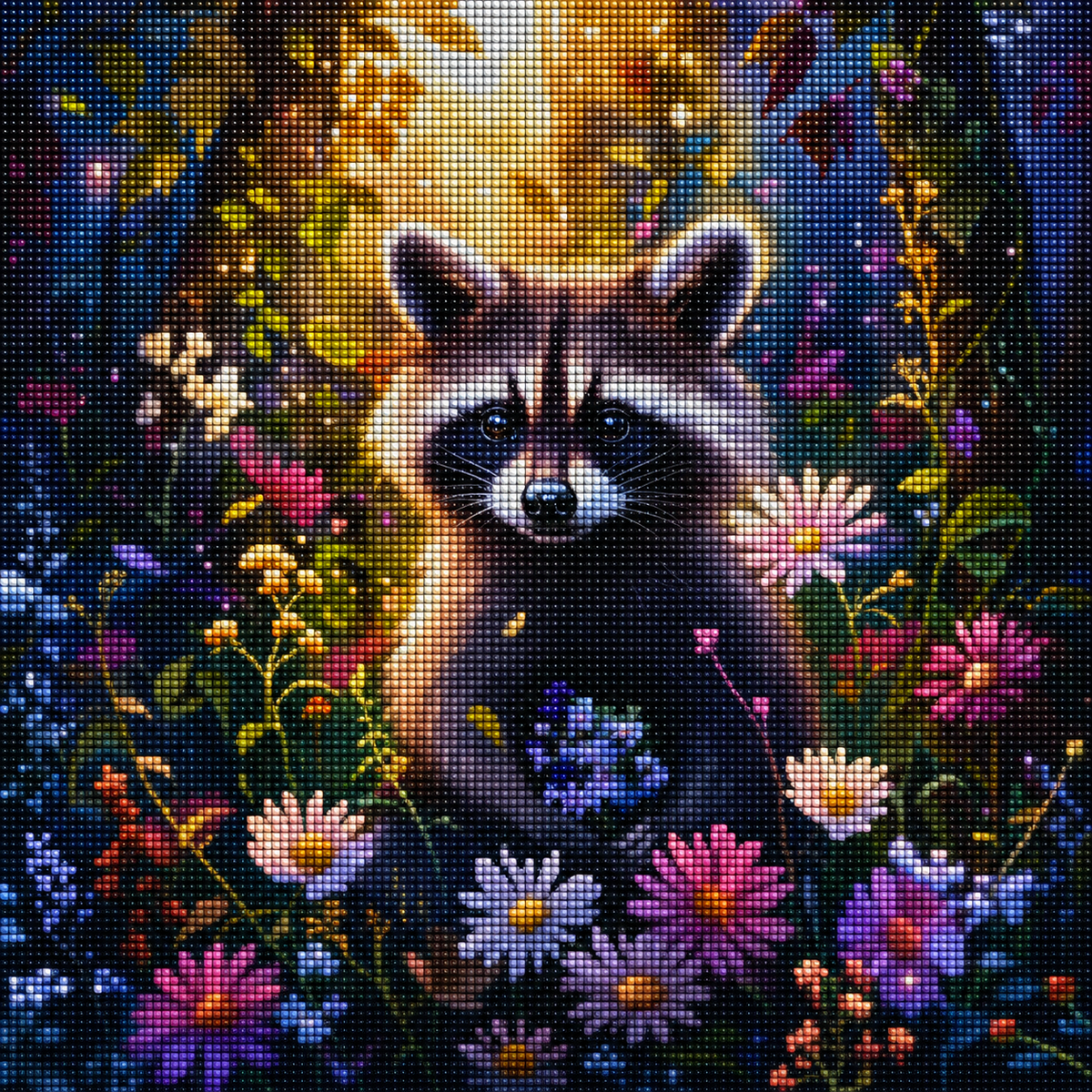 Forest Of Flowers Raccoon Diamond Art Kit — diamond art kit canvas