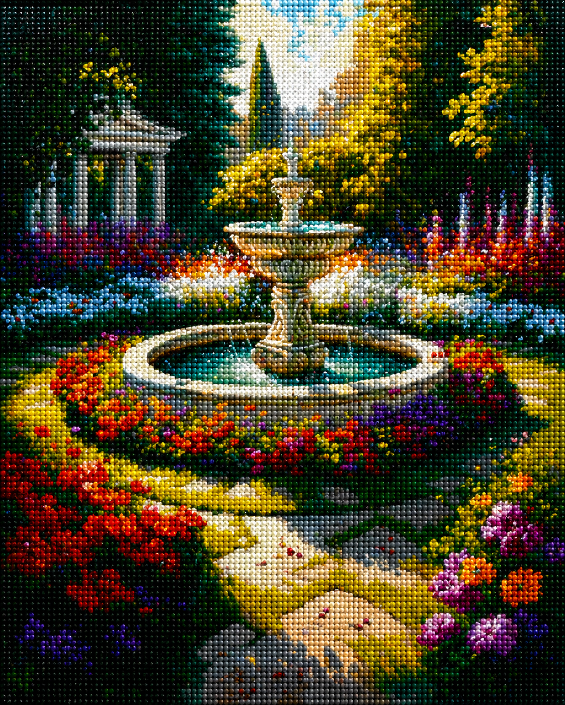 Fountain Flowers Diamond Art Kit — diamond art kit canvas