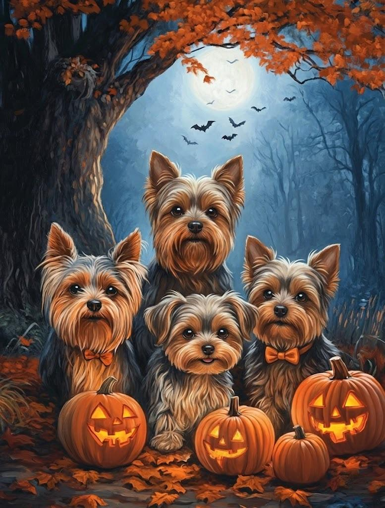 Four Halloween Yorkies Diamond Art Kit
