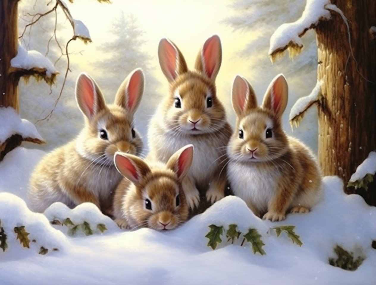 Four Rabbits in the Snow Diamond Art Kit
