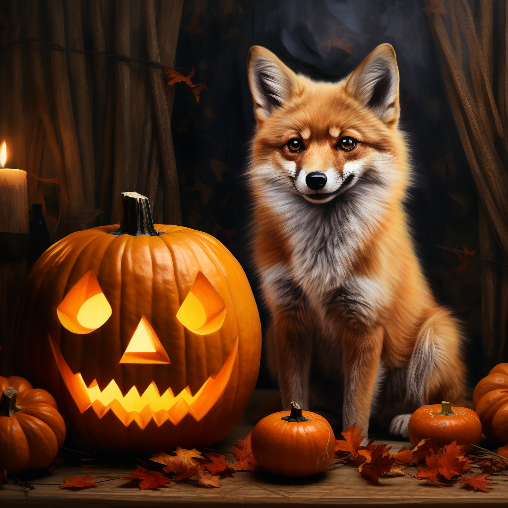 Fox and Halloween Pumpkin Diamond Art Kit