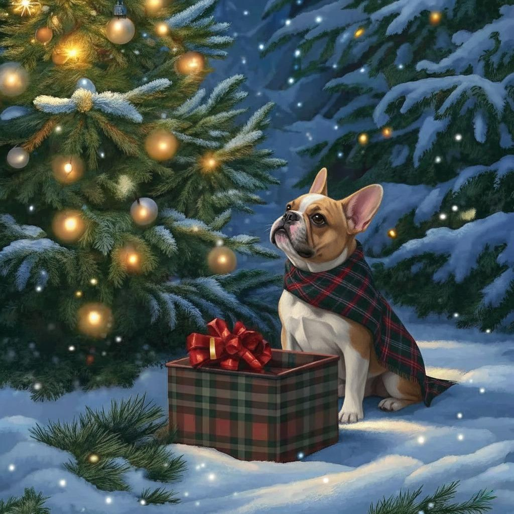 French Bulldog and a Christmas Present Diamond Art Kit