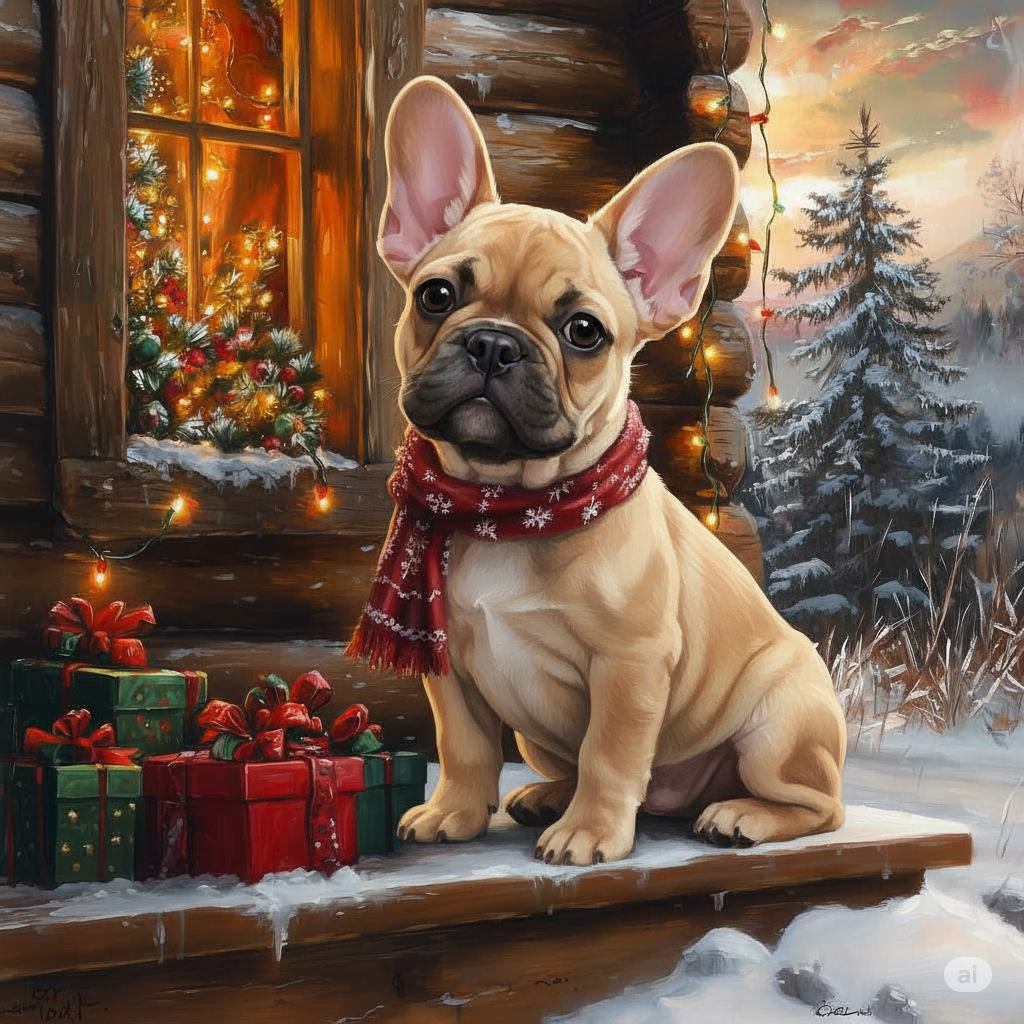 French Bulldog and Christmas Presents Diamond Art Kit