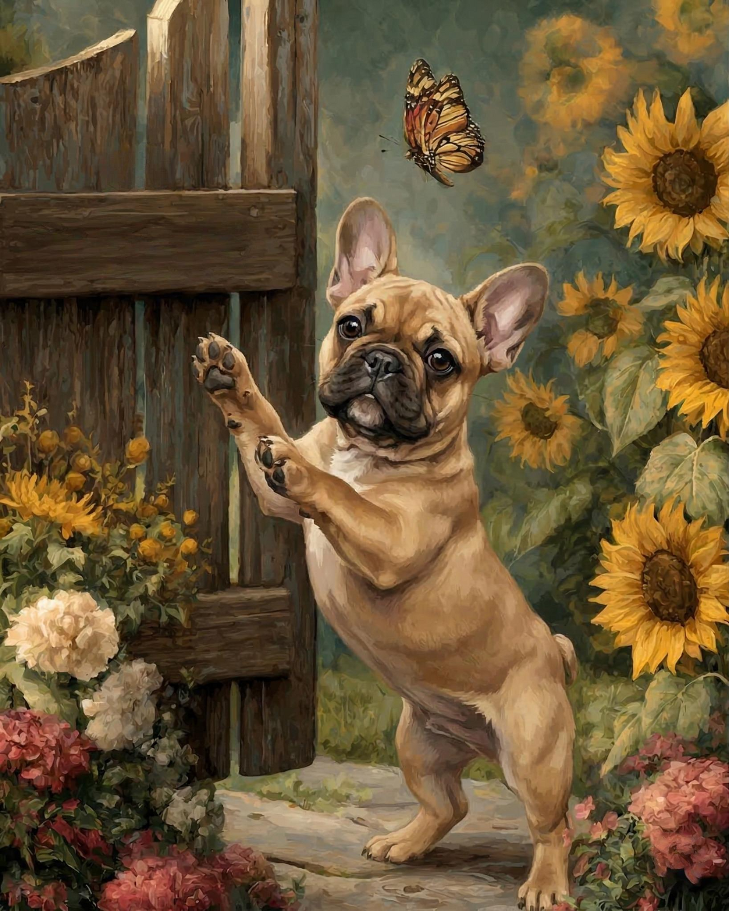 French Bulldog and Sunflowers Diamond Art Kit