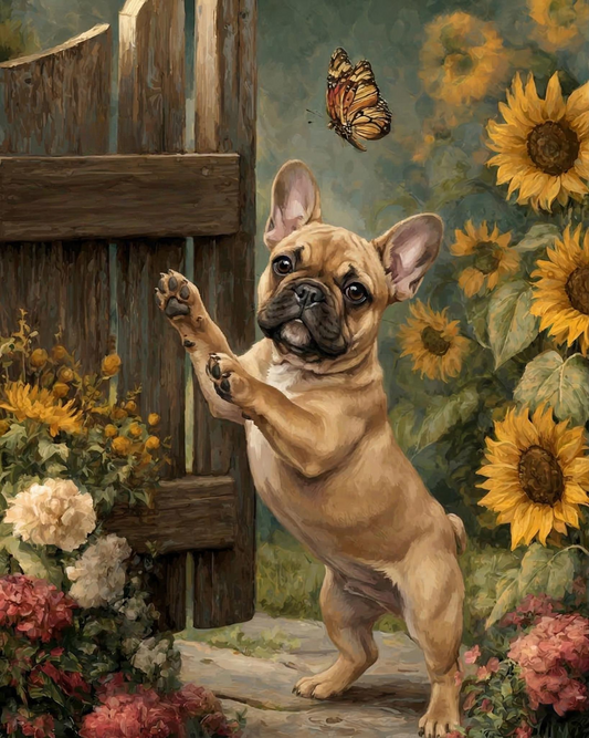 French Bulldog and Sunflowers Diamond Art Kit