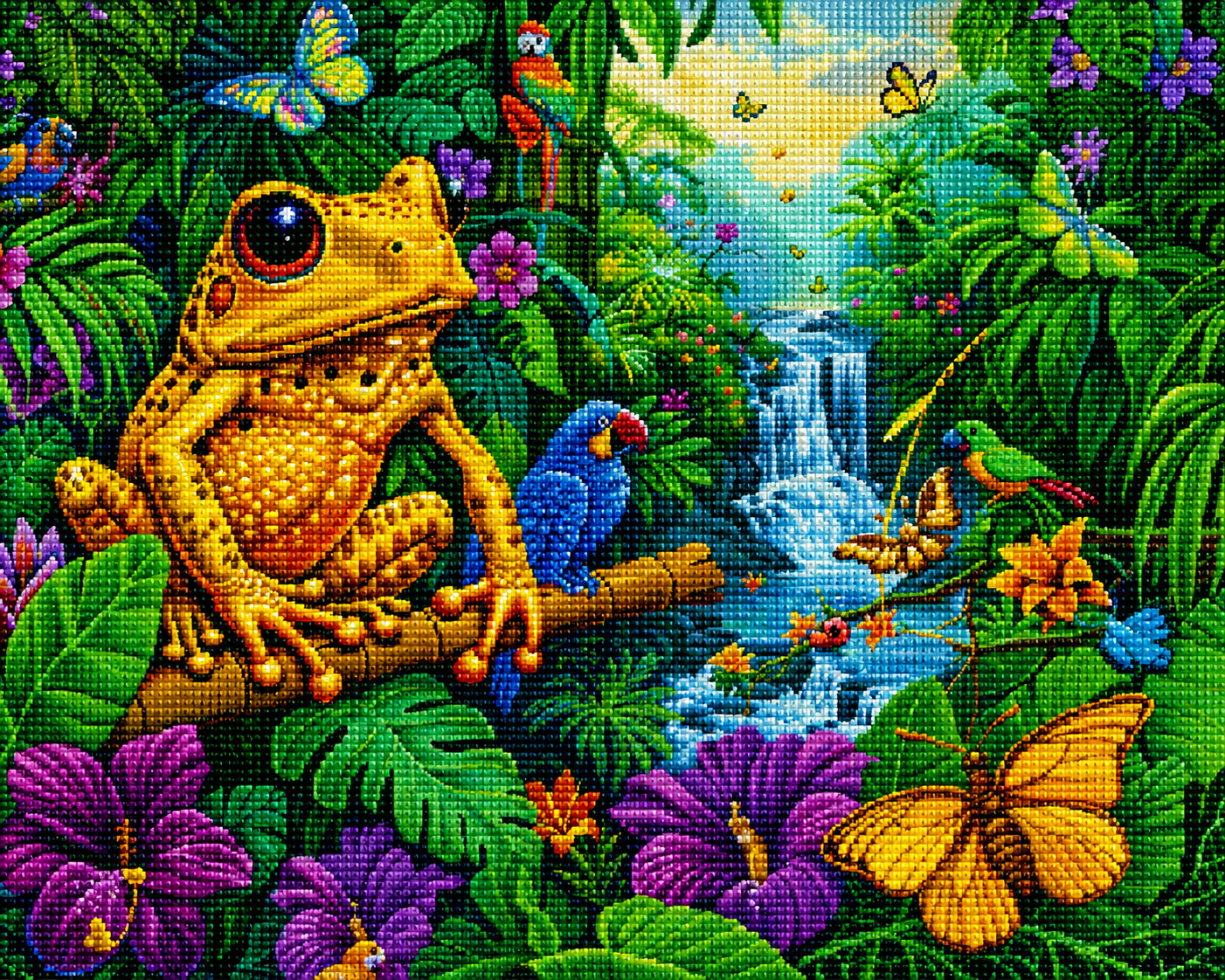 Frog And Parrot On A Branch Diamond Art Kit