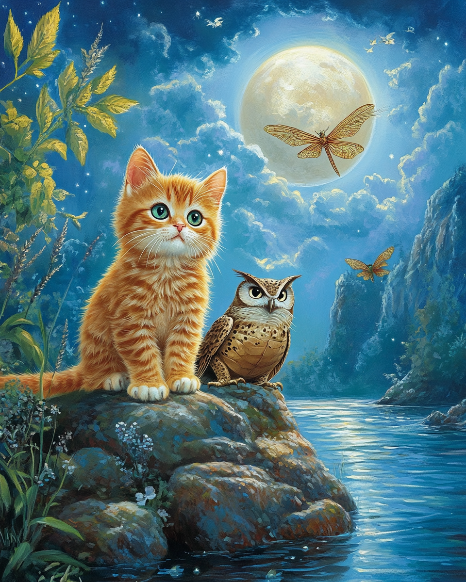 Full Moon Cat and Owl Diamond Art Kit