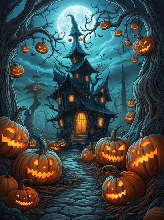Full Moon Halloween House Diamond Art Kit