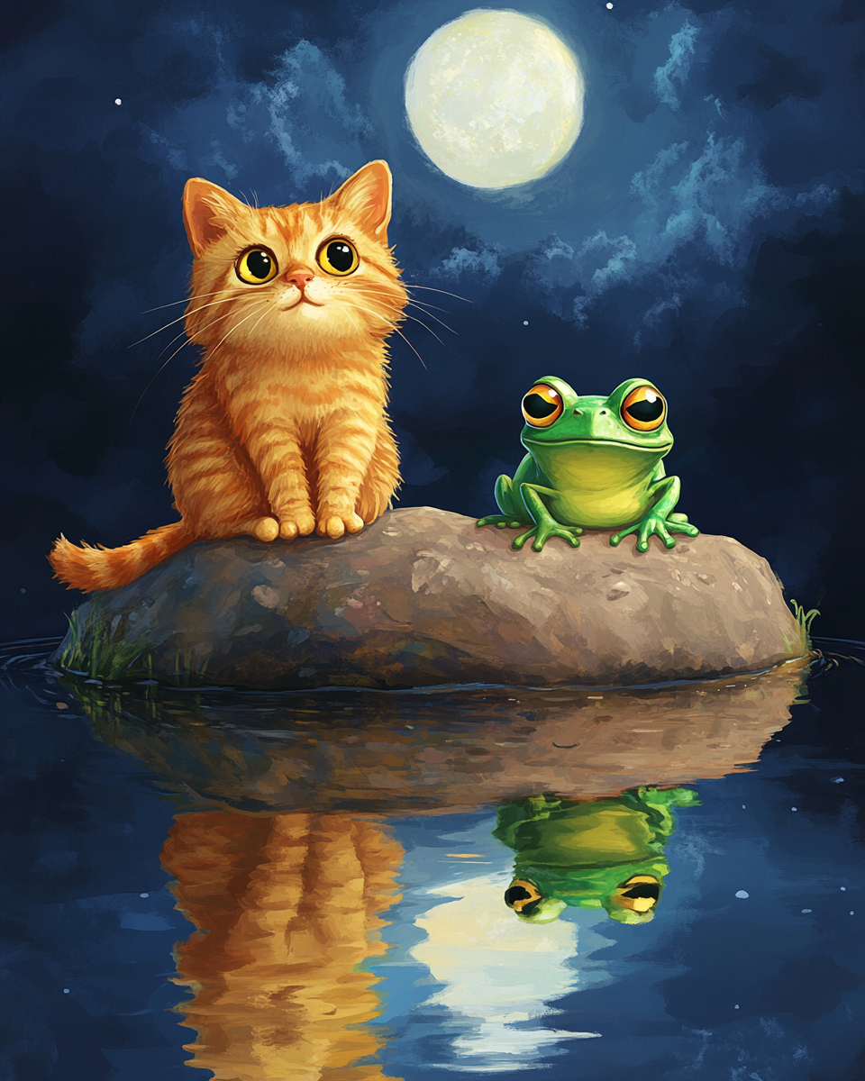 Full Moon Kitten and Frog Diamond Art Kit
