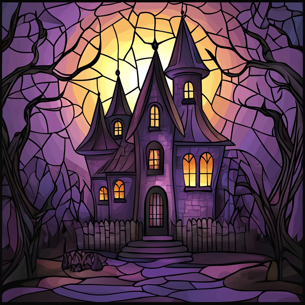 Full Moon Purple Haunted House Abstract Diamond Art Kit