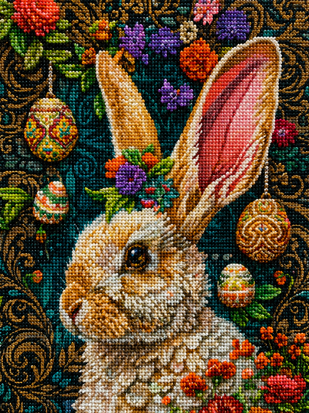 Furry Bunny Abstract Eggs Diamond Art Kit — diamond art kit canvas