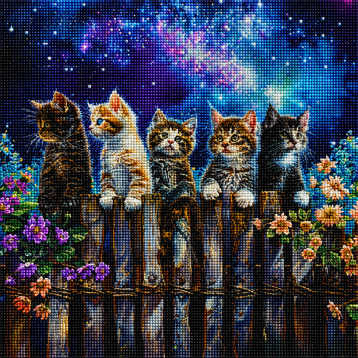 Galaxy Kittens On A Fence Diamond Art Kit