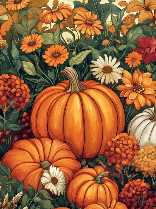 Garden Flowers and Pumpkins Diamond Art Kit