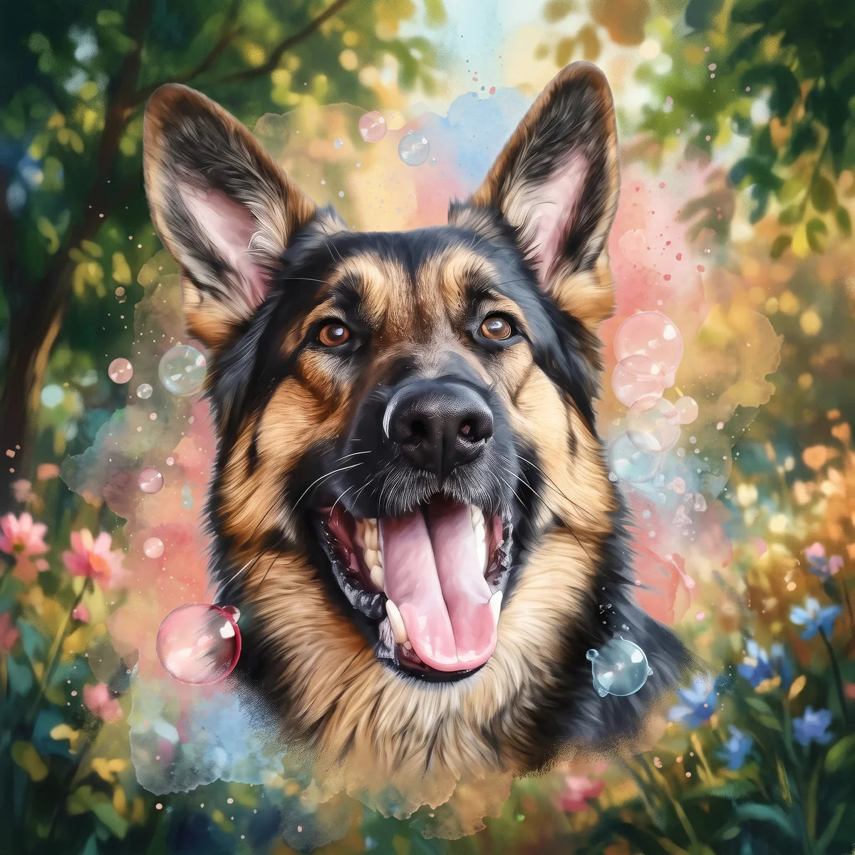 German Shepherd And Bubbles Diamond Art Kit