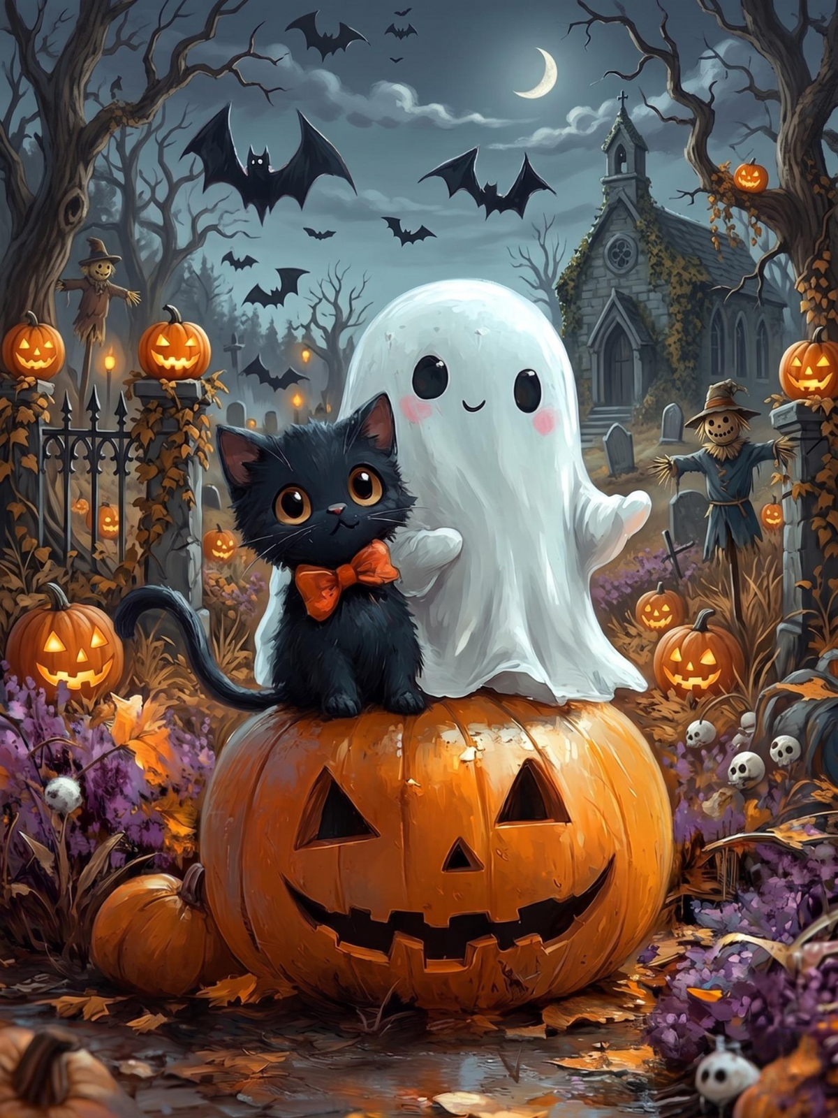 Ghost and Black Kitten Diamond Art Kit